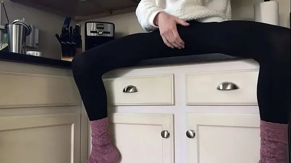 A legjobb Sissy in socks and leggings playing on the counter menő cső