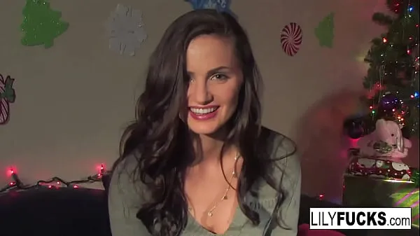 Best Lily tells us her horny Christmas wishes before satisfying herself in both holes cool Tube