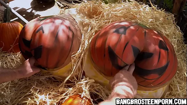 He found two huge and sexy pumpkins that look like ass and tried to fucked them